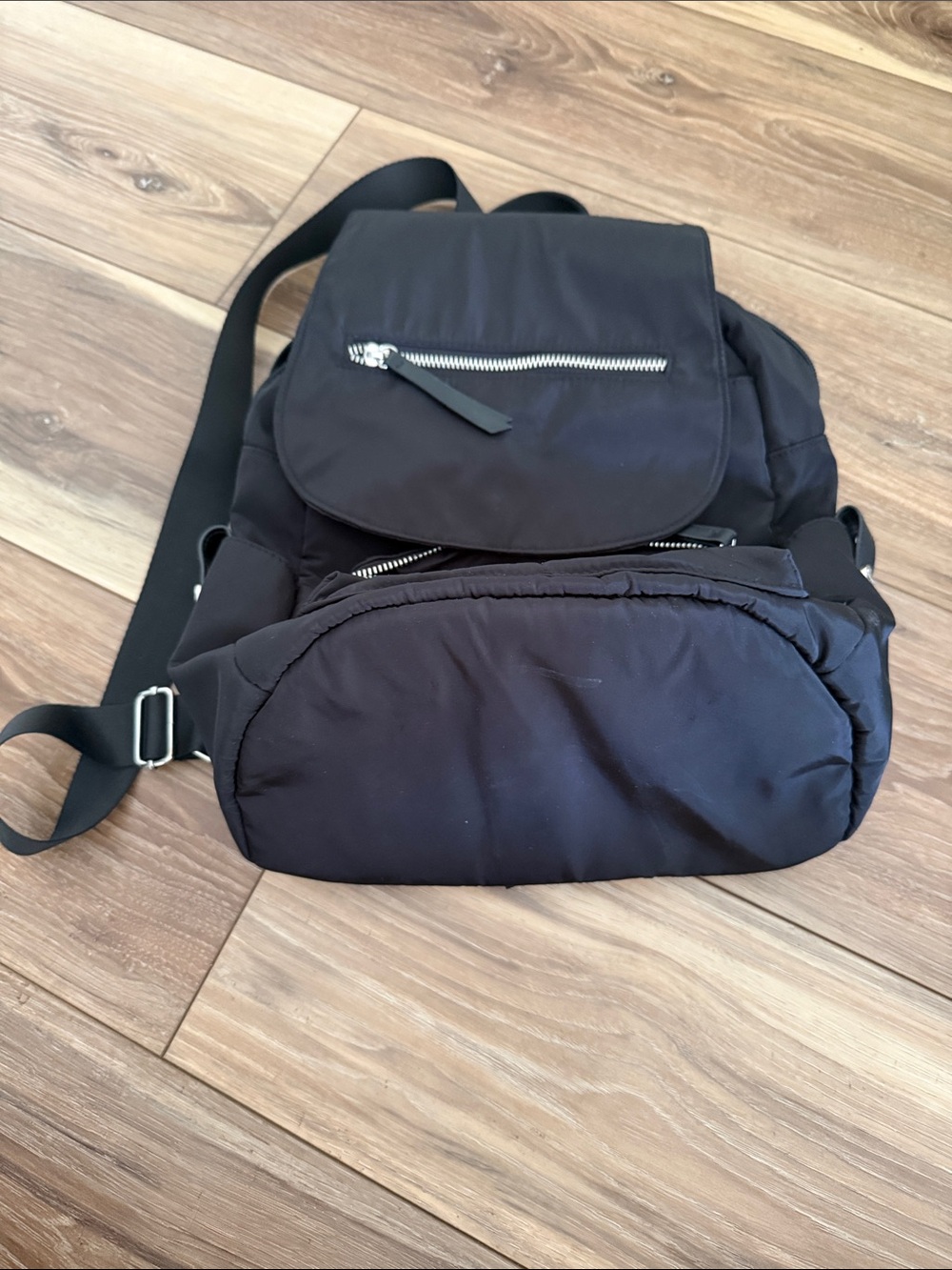 Madden Girl Black Nylon Flap Backpack with Front Zips